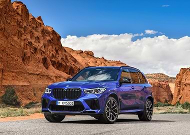 Blue BMW SUV in Desert Landscape