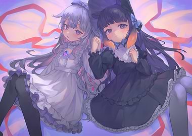 Anime Girls in Dresses Holding Hands