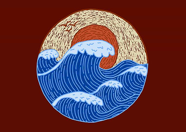 Ocean Waves and Sun Graphic