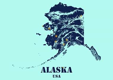Alaska USA State Topographic Contour Relief Map blending terrain features into its emblematic colorful flag