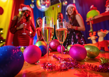 Festive Christmas Party Celebration with Champagne
