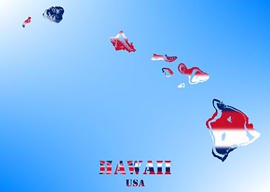 Hawaii USA State Topographic Contour Relief Map blending terrain features into its emblematic colorful flag