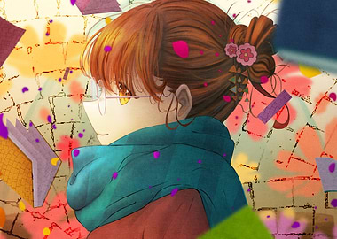 Anime Girl with Books and Scarf