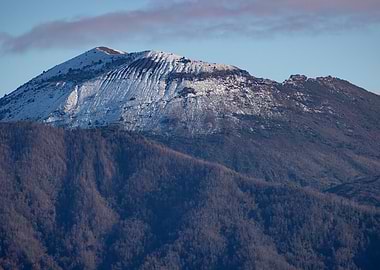 Snowy peak of Mount Vesuvius at dawn