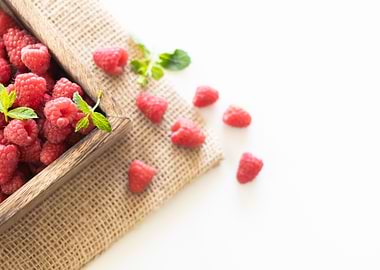 Fresh Raspberries in Wooden Box