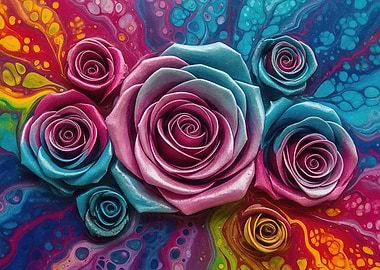 Colorful Roses on Abstract Background