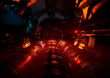 Industrial Tunnel with Red Pipes