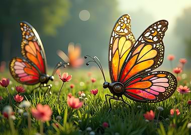 Mechanical Butterflies in a Flower Field