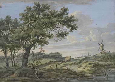 Dutch Landscape with Windmill and Figures