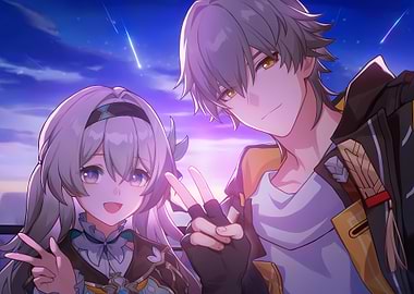 Anime Characters Selfie with Shooting Stars