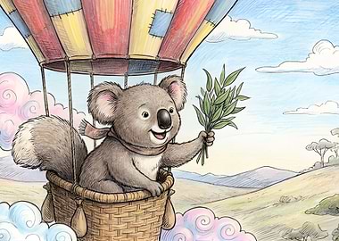 Koala in Hot Air Balloon Illustration