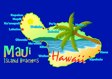 Maui Hawaii Island Beaches Map