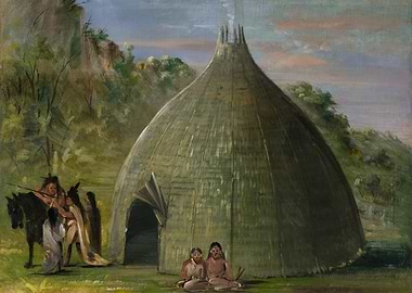 Native American Village Painting by george catlin