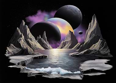 Surreal Alien Landscape with Planets