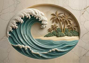 Ocean Wave and Tropical Island Relief