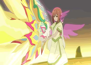 Anime Girl with Colorful Bird Spirit