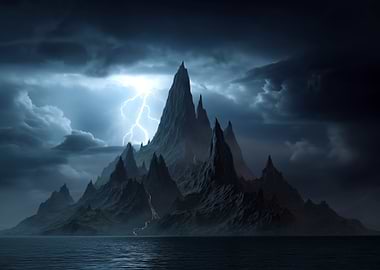 Stormy Mountain Landscape with Lightning