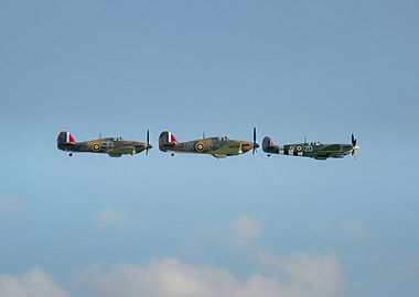 Hawker Hurricane and Supermarine Spitfire Flying in Formation