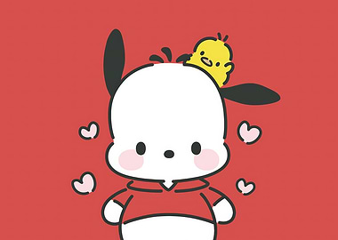 Pochacco and Chick Cartoon Illustration