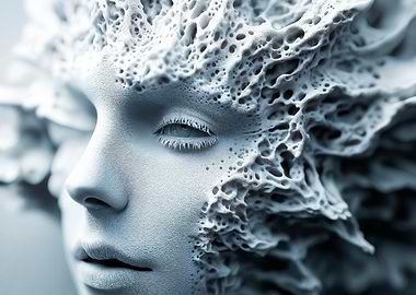 Abstract Face Sculpture in Pale Blue