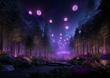 Enchanted Forest with Glowing Orbs