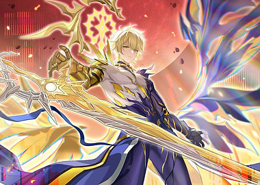 Anime Warrior with Golden Weapon