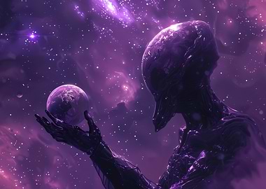Alien Holding Planet in Space