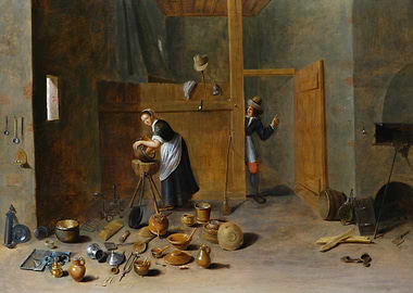 Interior Scene with Figures and Utensils
