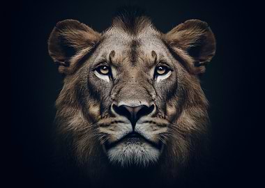 Lion Portrait on Dark Background