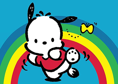 Pochacco with Butterfly and Rainbow