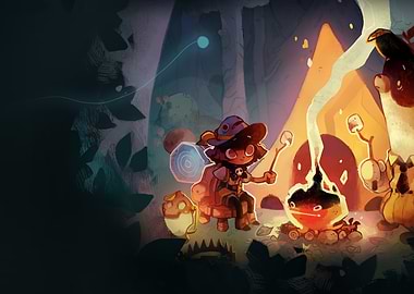 Cartoon Campfire Scene with Witch Character