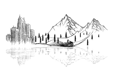 City, Mountains, and ATV Sketch