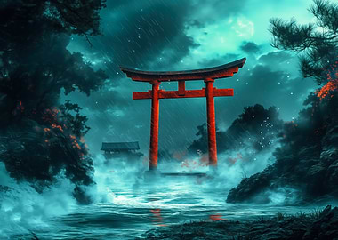 Sacred Torii Gate in Storm