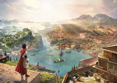 Ancient Roman Cityscape with Colosseum View