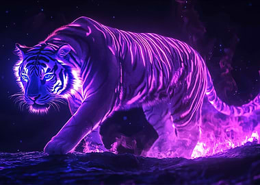 Neon Tiger Purple Flames