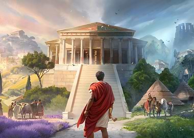 Ancient Roman Temple and Landscape