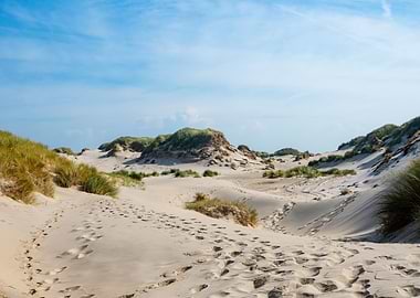 Sand Dunes Landscape with Footprints