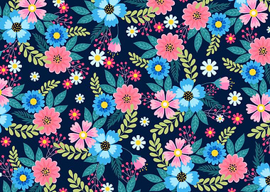 Floral Pattern on Dark Blue Background