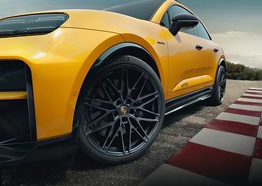 Yellow Porsche Macan GTS on Track