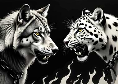 Wolf and Leopard Confrontation