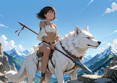 Girl riding a white wolf