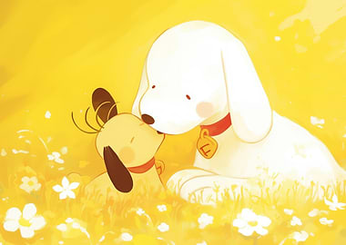 Two Dogs in a Yellow Field