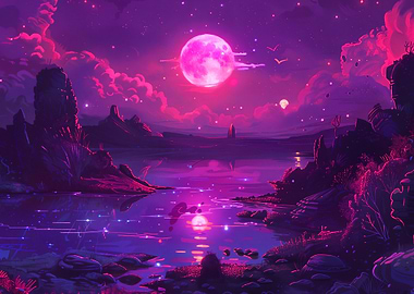 Pink Moonlit Landscape