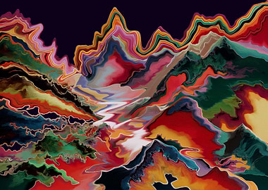 Abstract Colorful Mountain Landscape Painting