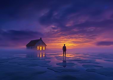 Solitude at Sunset by the House