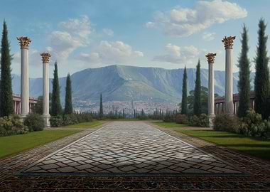 Classical Garden with Mountain View