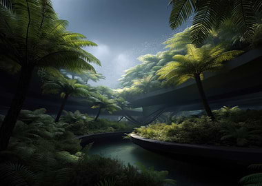 Lush Tropical Landscape with Waterway