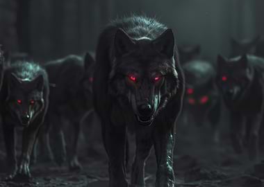 Pack of Wolves with Red Eyes