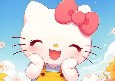 Hello Kitty Smiling in Overalls