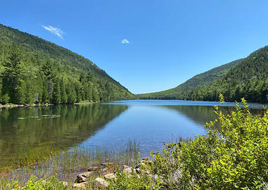 Acadia Serene Lake Surrounded by Green Mountains
